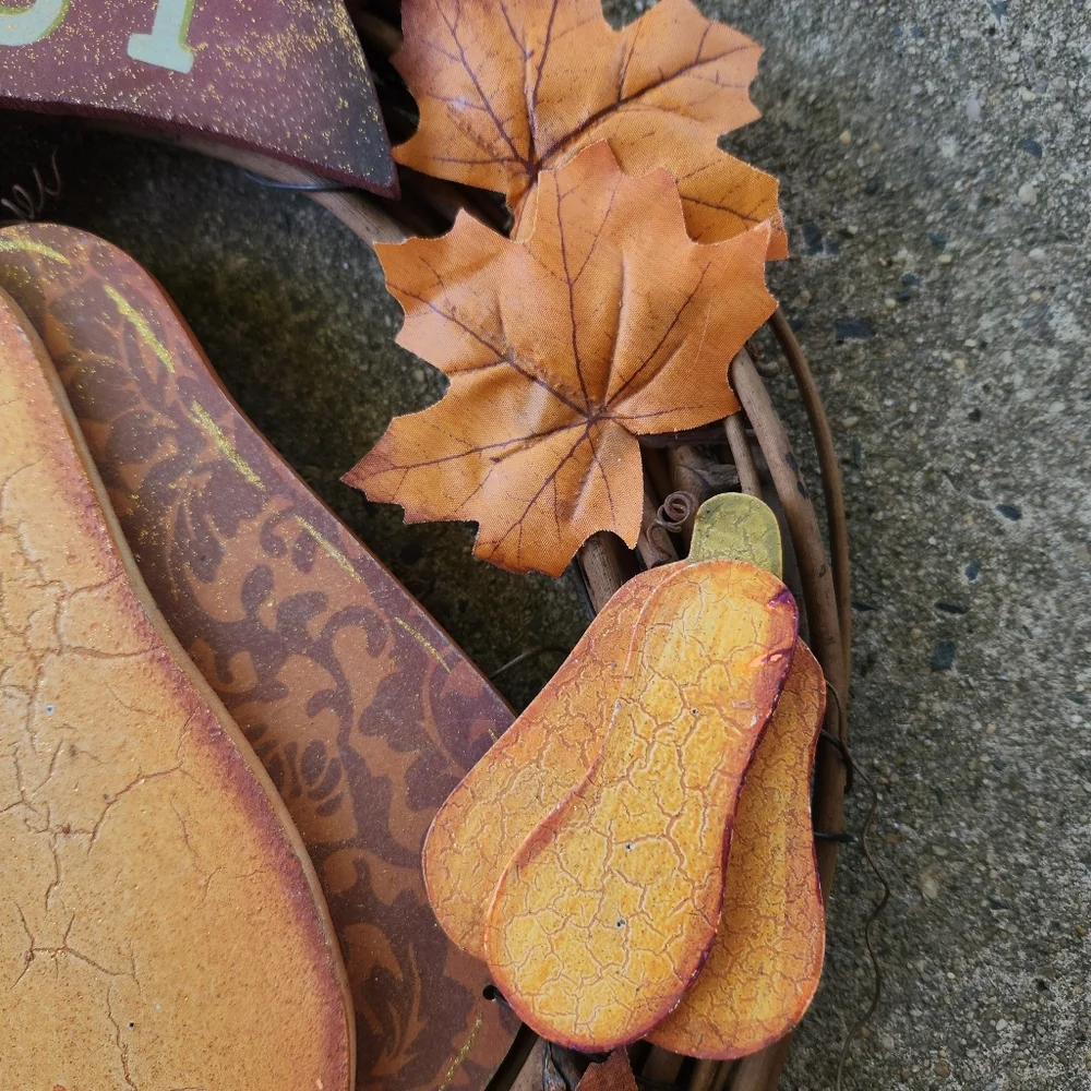 Harvest Pumpkin Wood Grapevine Fall Wreath